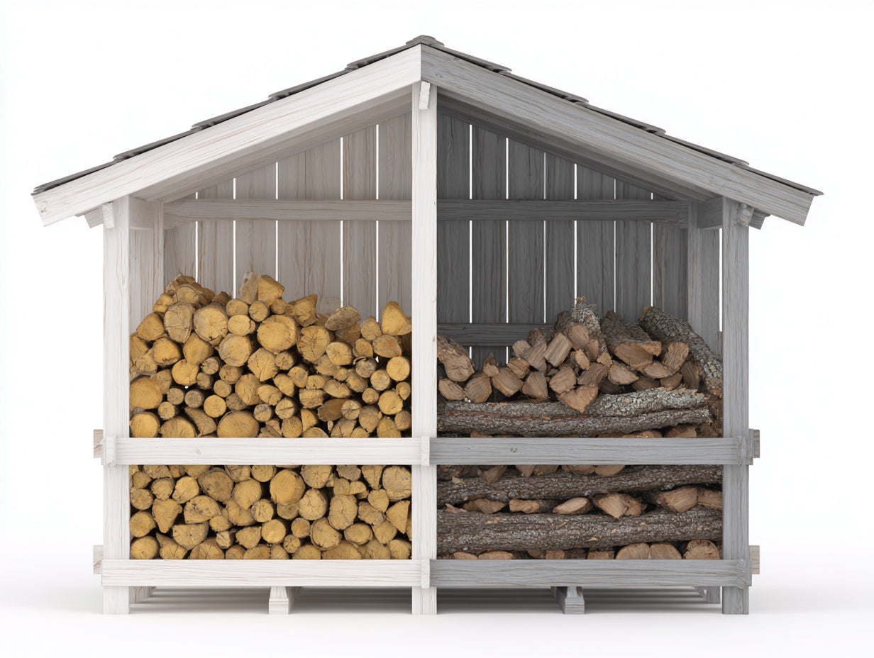 Kaminholzregal aus Holz 200 x 70 x 180 cm - Weiß - Großes Brennholzregal mit Überdachung für den Außenbereich