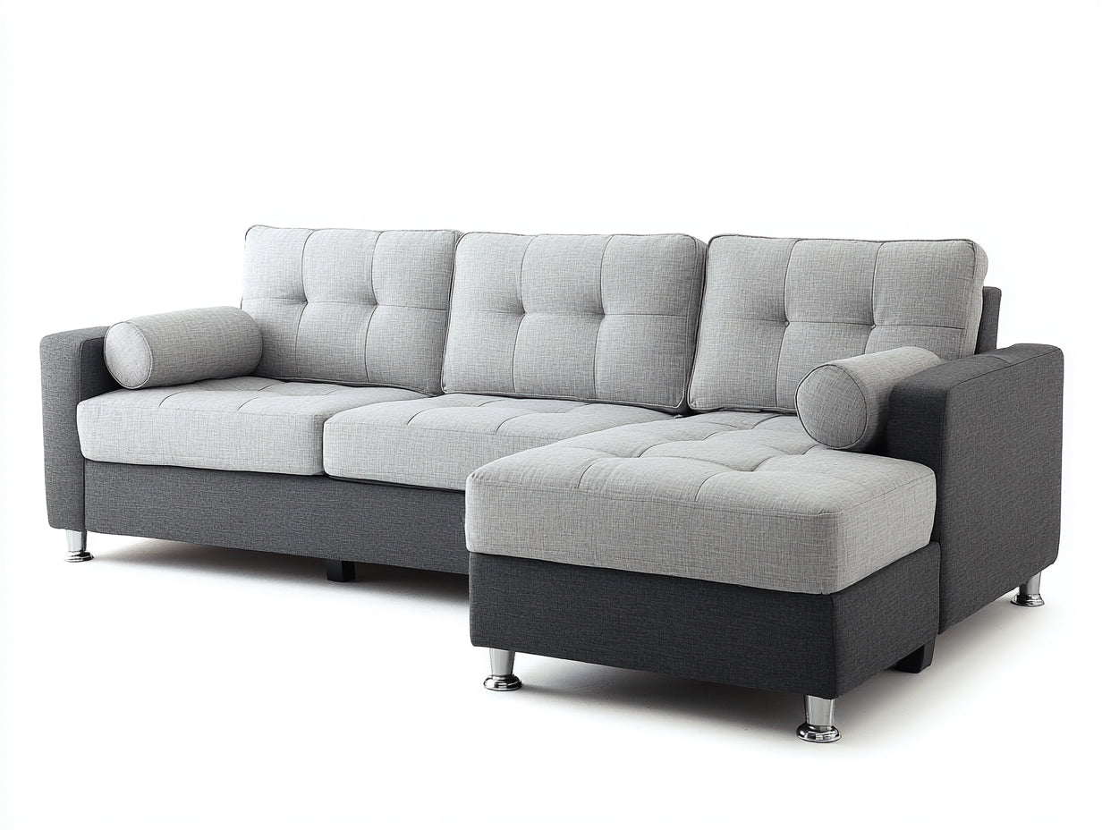Ecksofa aus Stoff 280 x 200 x 85 cm - Grau und Hellgrau - Modernes Ecksofa mit Chaiselongue für Wohnzimmer