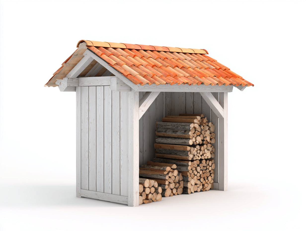 Kaminholzregal aus Holz 120 x 45 x 150 cm - Weiß und Rot - Überdachtes Brennholzregal für den Außenbereich