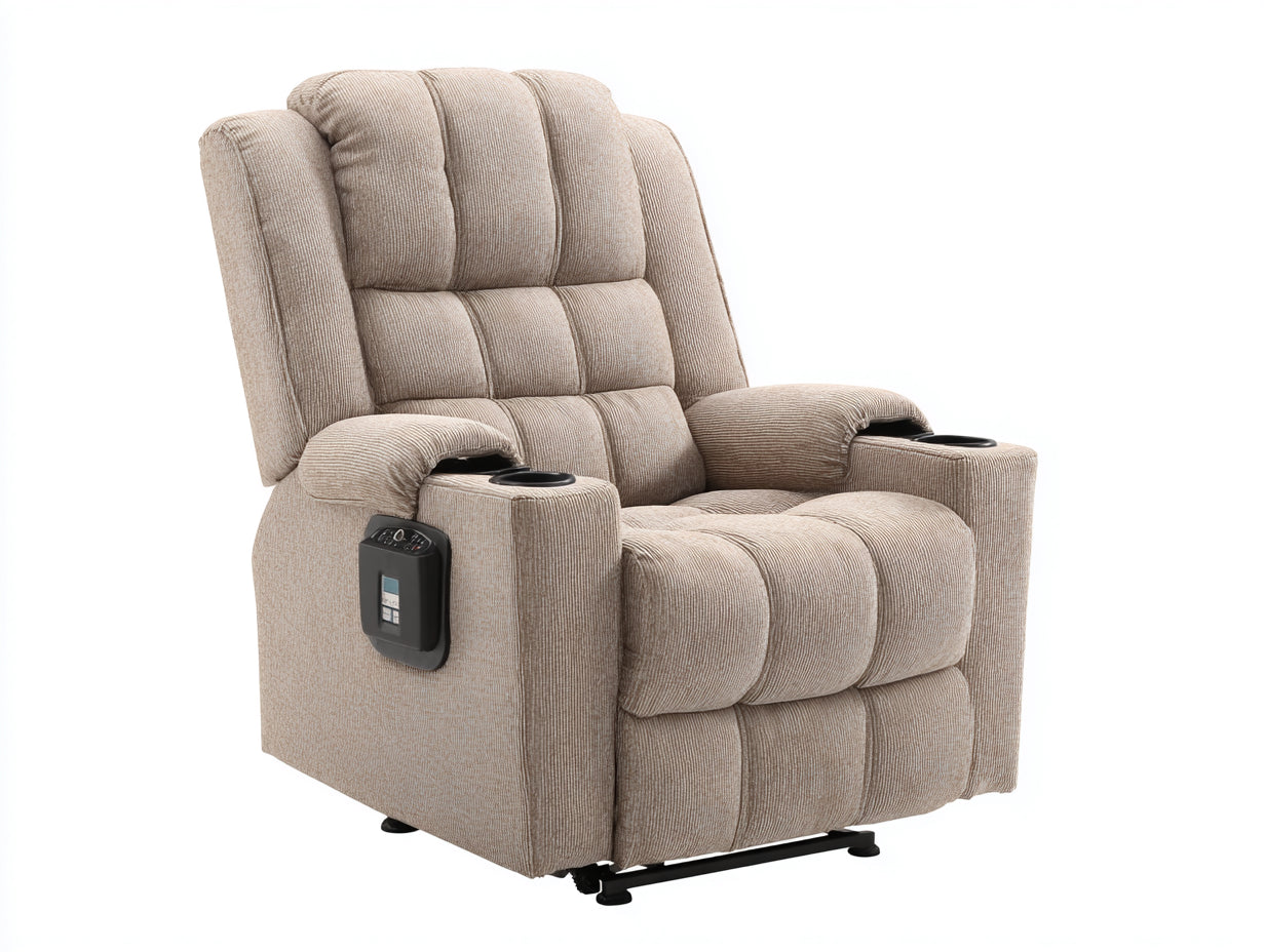 Liegesessel aus Cordstoff 85 x 95 x 105 cm - Beige - Komfortabler Relaxsessel mit verstellbarer Rückenlehne und Getränkehalter