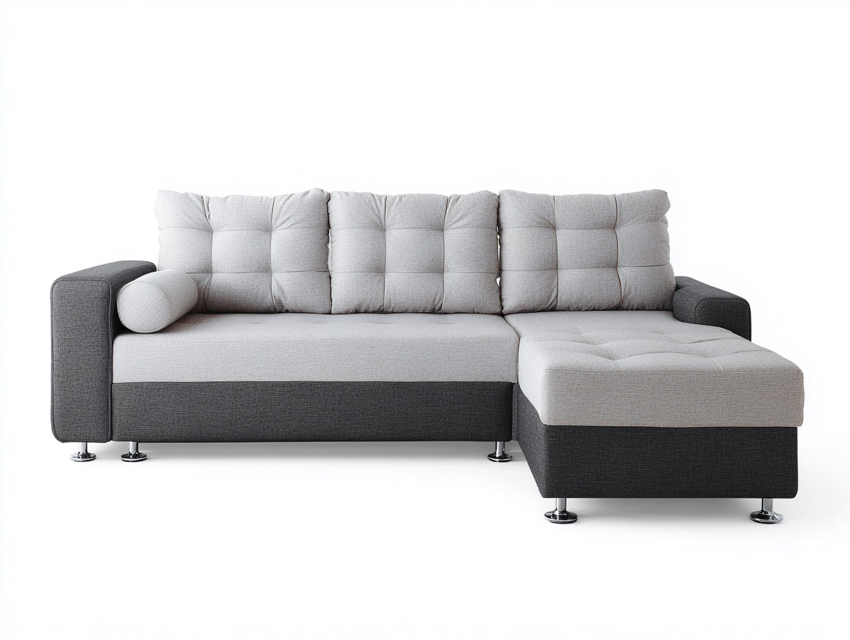 Ecksofa aus Stoff 270 x 170 x 85 cm - Hellgrau und Dunkelgrau - Modernes Design mit großzügiger Sitzfläche