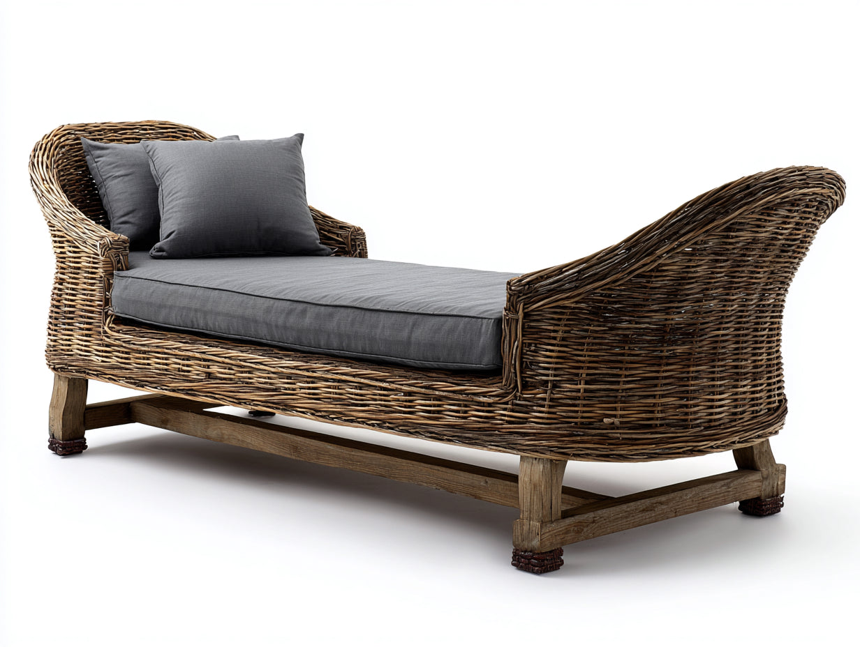 Sonnenliege aus Rattan 200x75x80 cm Dunkelbraun mit Polsterauflage Klassisches Design für Garten und Terrasse
