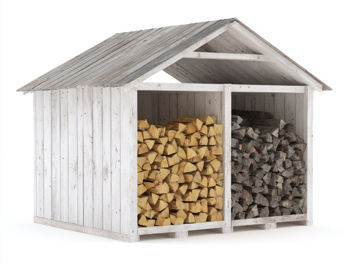 Kaminholzregal aus Holz 180 x 70 x 160 cm - Weiß und Grau - Großes Brennholzregal mit Dach für den Außenbereich