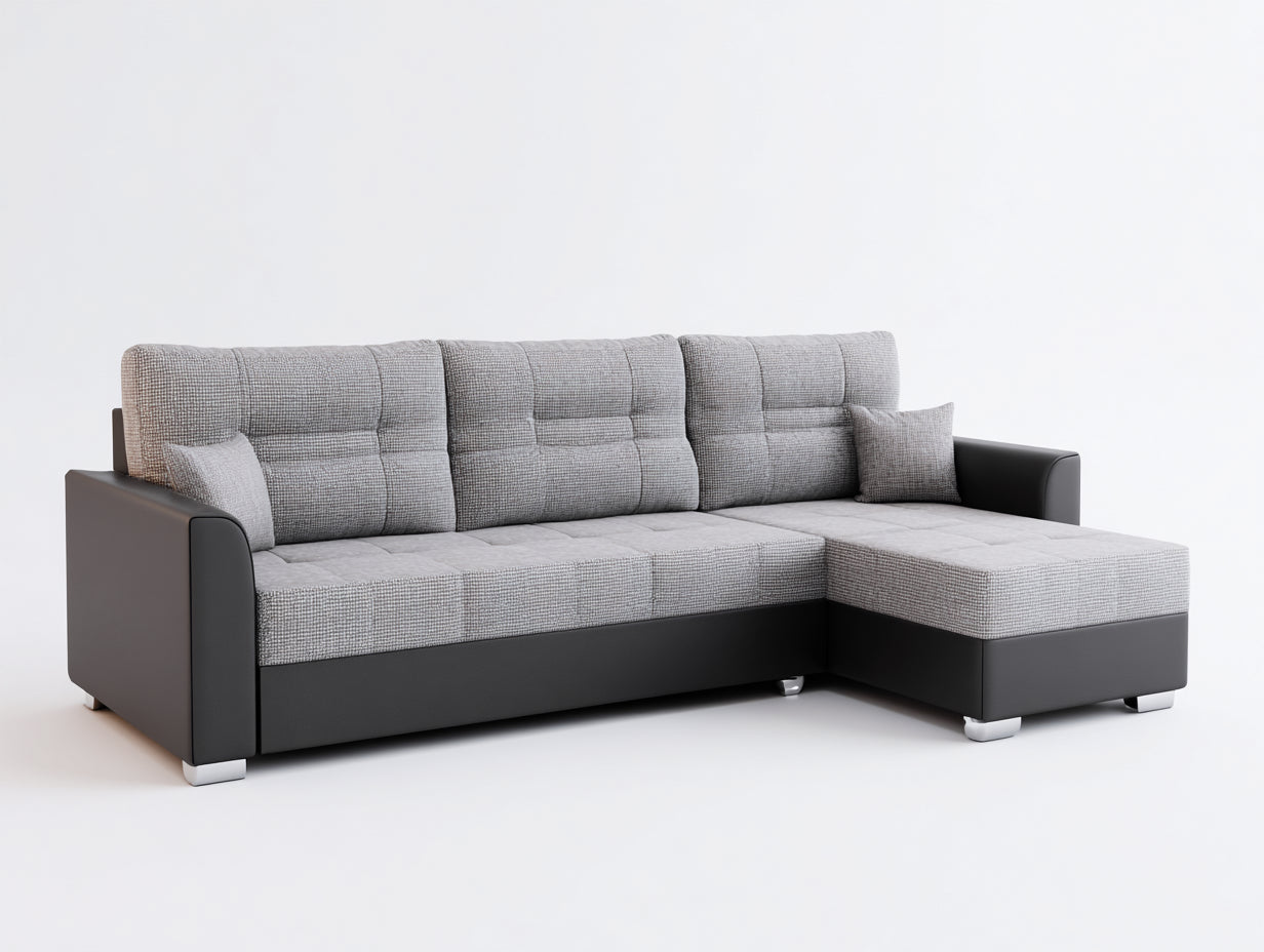 Ecksofa Stoff 300 x 220 x 85 cm - Grau Schwarz - Modernes Design für Wohnzimmer