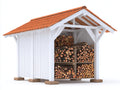 Kaminholzregal aus Holz 250 x 100 x 200 cm - Weiß und Rot - Großes überdachtes Brennholzregal für Garten und Außenbereich