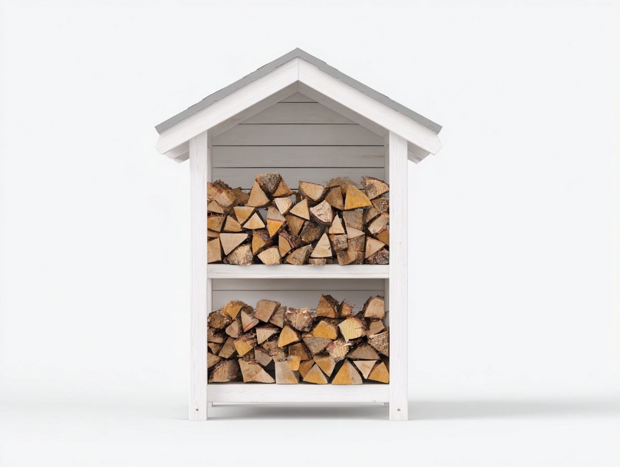 Kaminholzregal Holz 120x40x180 cm - Weiß - Überdachte Holzaufbewahrung für Garten