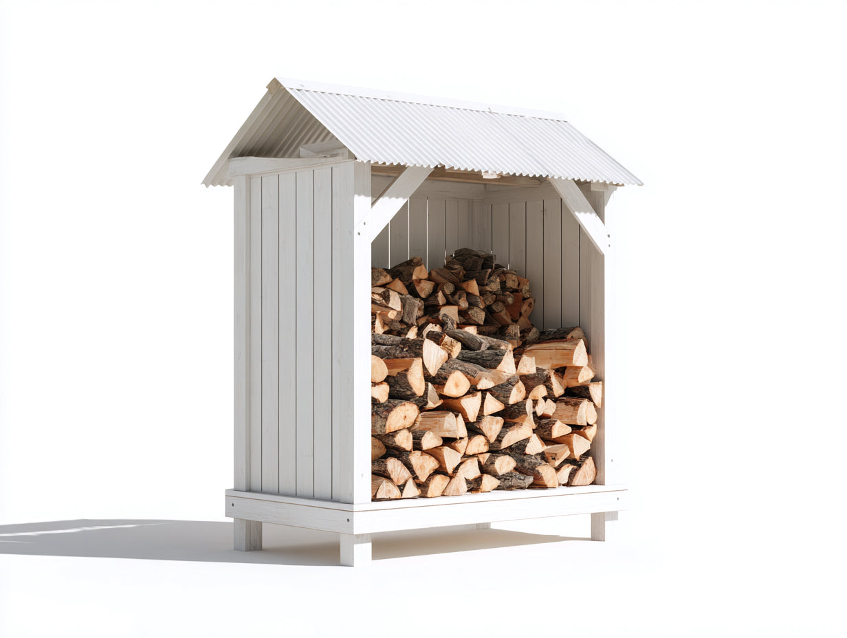 Kaminholzregal aus Holz 180 x 80 x 200 cm - Weiß - Überdachtes Brennholzregal mit großem Stauraum für Garten und Außenbereich