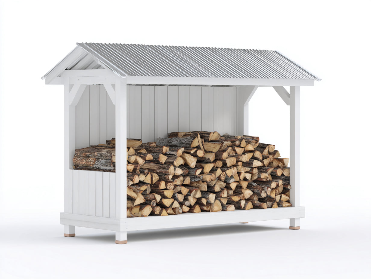 Kaminholzregal Holz 240x70x180 cm - Weiß und Grau - Überdachte Holzaufbewahrung für Garten
