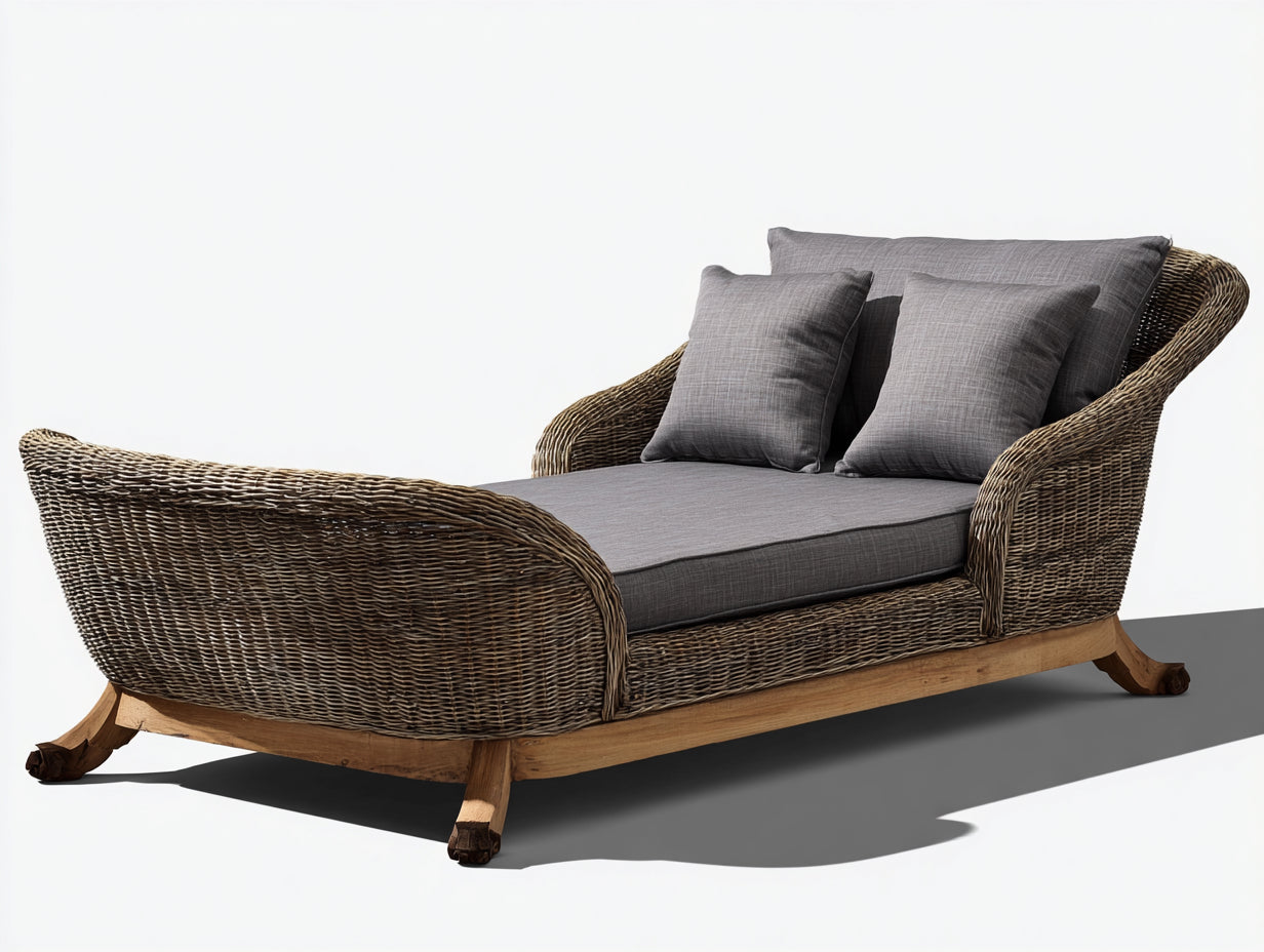 Sonnenliege aus Polyrattan 200 x 90 x 80 cm - Braun und Grau - Komfortable Gartenliege mit gepolsterter Liegefläche