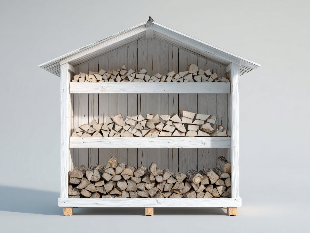 Kaminholzregal aus Holz 200 x 80 x 180 cm - Weiß - Überdachtes Brennholzregal mit drei Ablageflächen für Garten und Außenbereich
