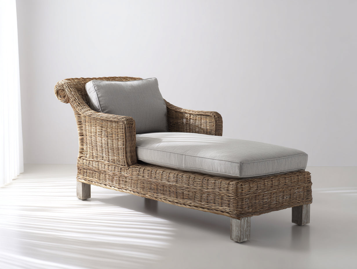 Sonnenliege aus Rattan 200x75x75 cm Naturfarben mit Polsterauflage Modernes Design für Garten und Terrasse