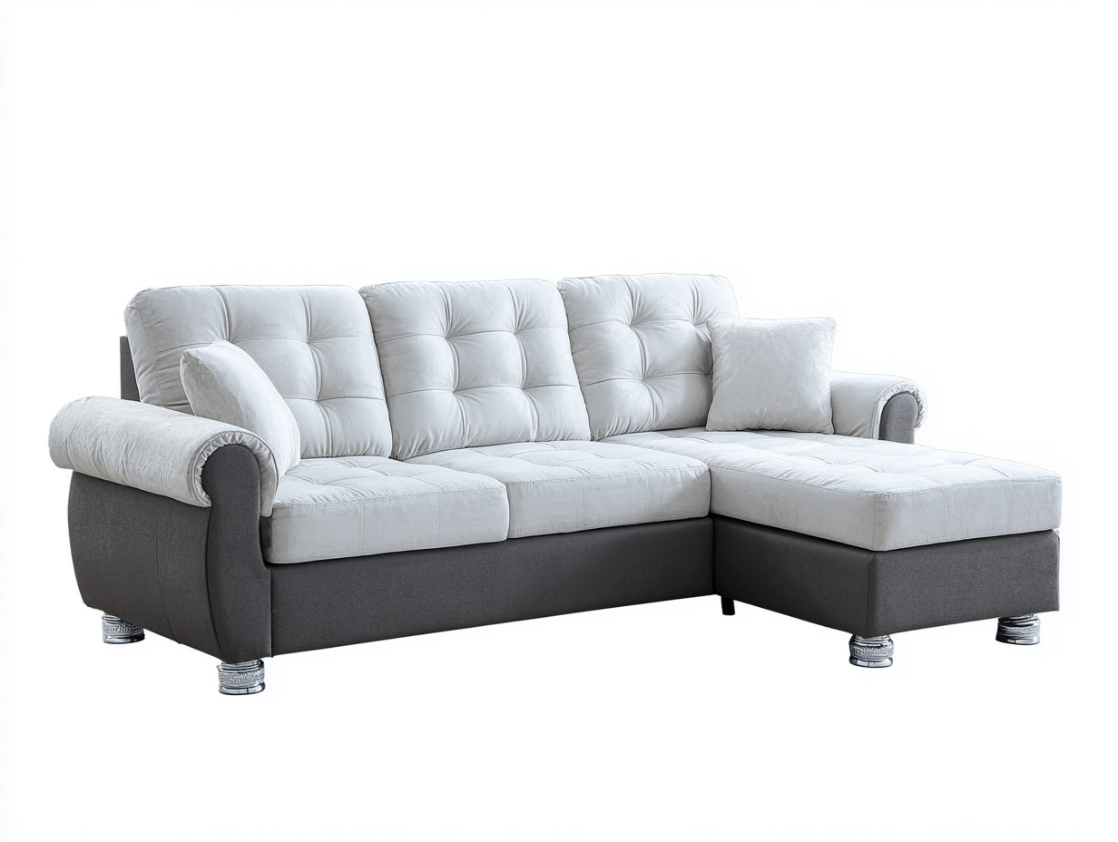 Ecksofa Stoffbezug 270x180x90 cm - Weiß und Dunkelgrau - Modernes Design für Wohnzimmer
