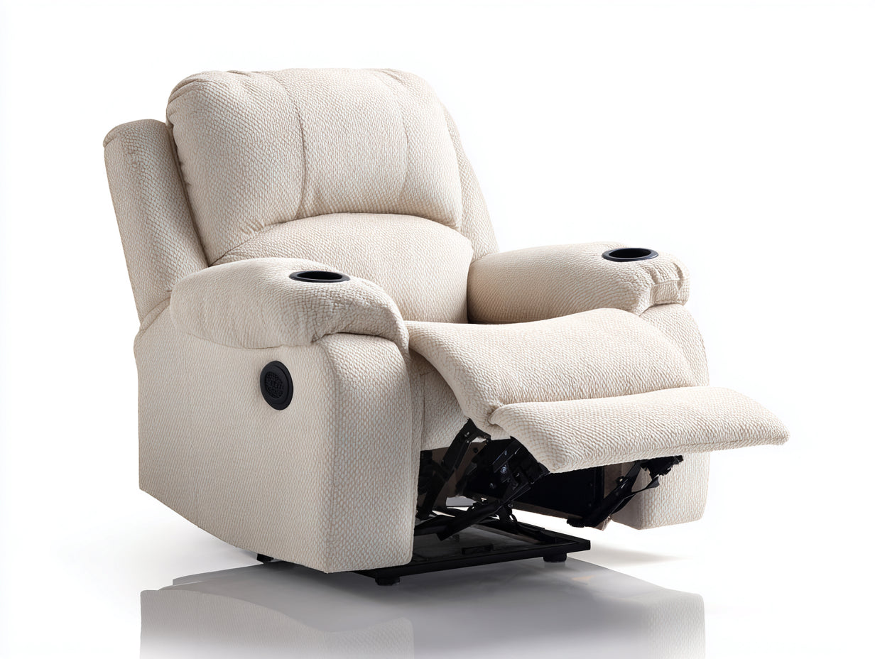 Liegesessel Stoff 85 x 95 x 105 cm - Beige - Elektrischer Relaxsessel mit Liegefunktion und Getränkehalter